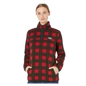 L.L. Bean Sweater Fleece Pullover Womens Medium Petite Red Black Buffalo Plaid